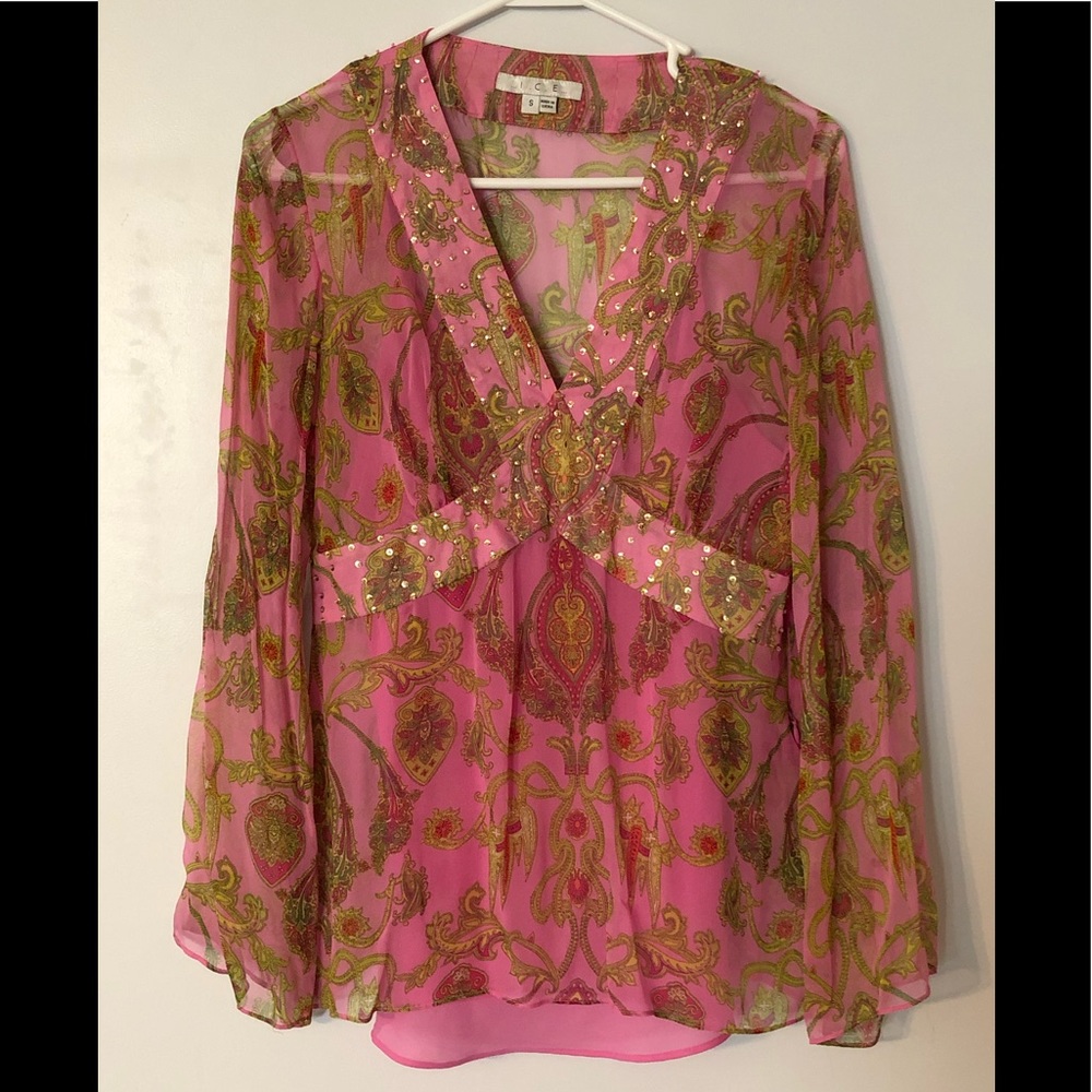 Pink silk embellished top